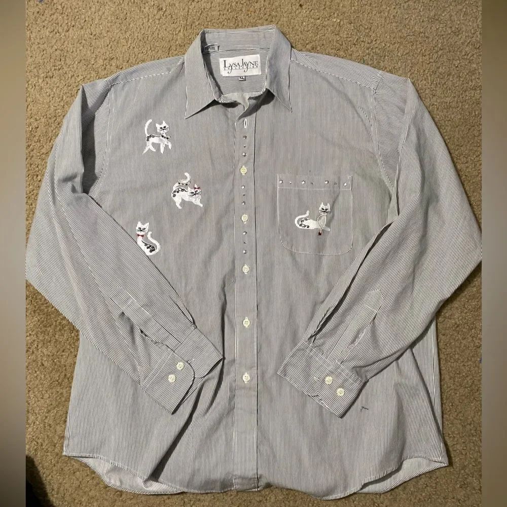 Vintage Crazy Cat Lady Embroidered Button Down Shirt